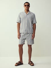 Blue/Ecru Textured Stripe Shorts - Image 2 of 5