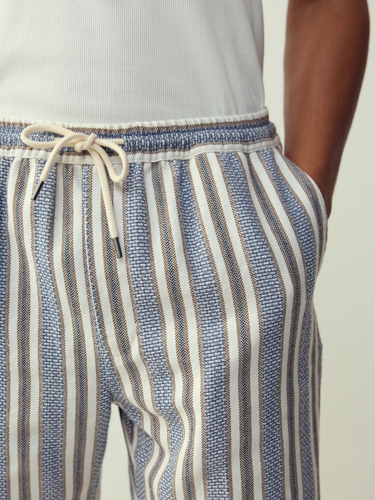 Blue/Ecru Textured Stripe Shorts - Image 5 of 5