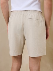 Neutral Textured Cotton Linen Blend Drawstring Shorts - Image 3 of 8