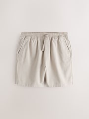 Neutral Textured Cotton Linen Blend Drawstring Shorts - Image 6 of 8