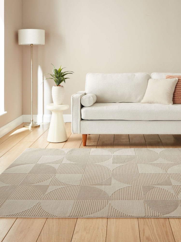 Catherine Lansfield Natural Retro Circles Washable Rug - Image 1 of 6 Catherine Lansfield Natural Retro Circles Washable Rug - Image 1 of 6