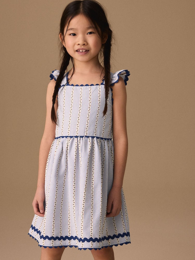 Blue/White Stripe Ruffle Dress (3-16yrs) - Image 1 of 9 Blue/White Stripe Ruffle Dress (3-16yrs) - Image 1 of 9