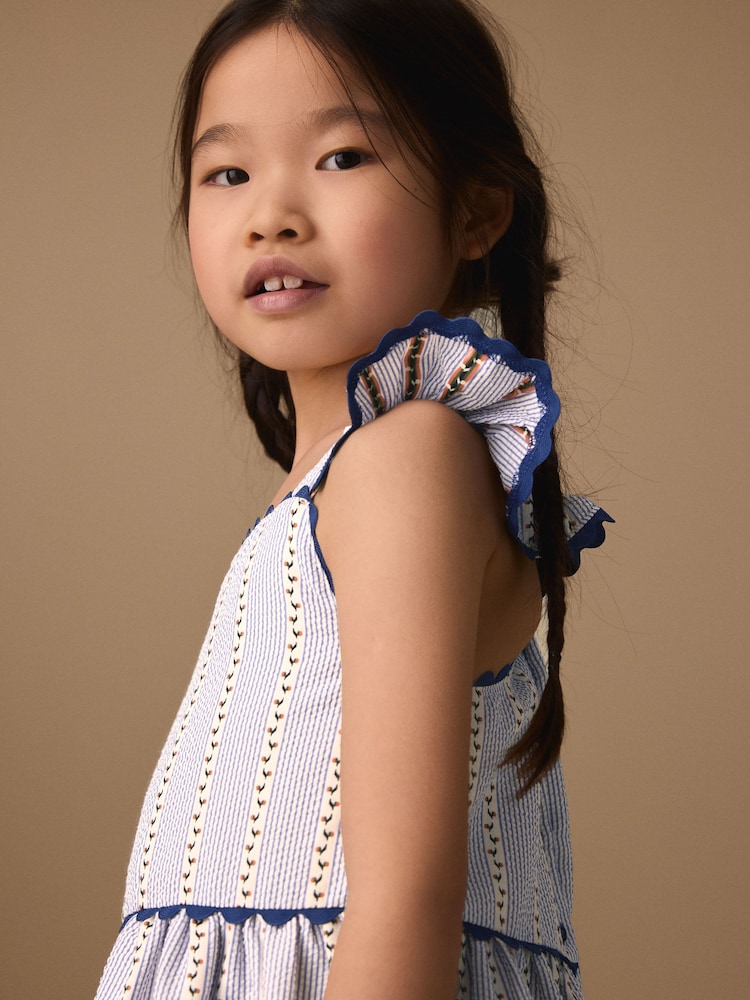 Buy Blue/White Stripe Ruffle Dress (3-16yrs) from Next USA