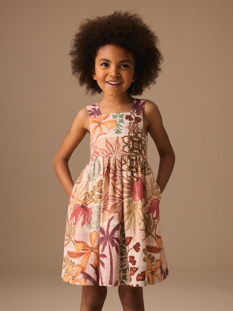 Chocolate Brown Linen Summer Dress (3-16yrs) - Image 2 of 3