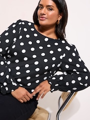 Friends Like These Spot Curve Shirred Cuff Top - Image 1 of 4