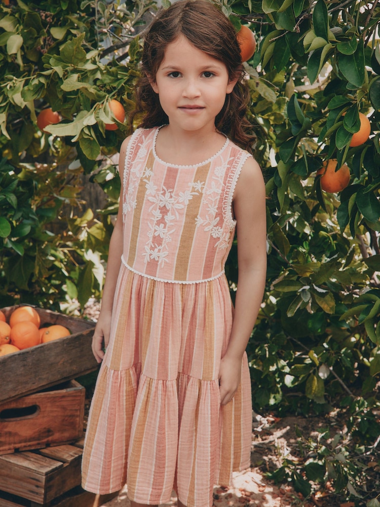 Rust Brown Embroidered Sleeveless Dress (3-16yrs) - Image 1 of 4 Rust Brown Embroidered Sleeveless Dress (3-16yrs) - Image 1 of 4