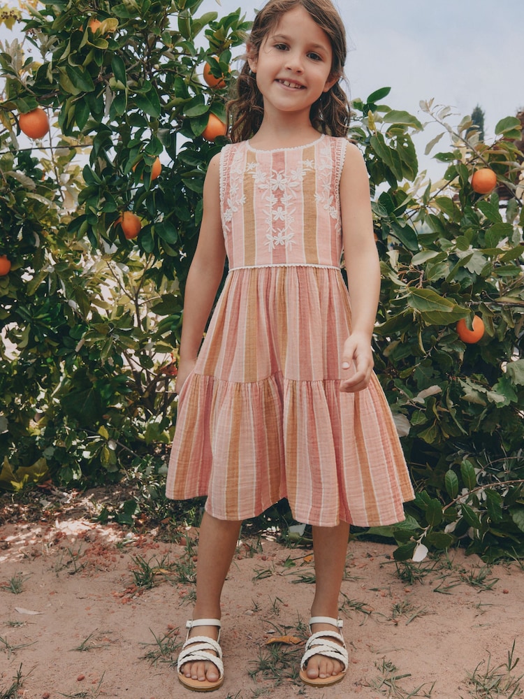 Rust Brown Embroidered Sleeveless Dress (3-16yrs) - Image 2 of 4 Rust Brown Embroidered Sleeveless Dress (3-16yrs) - Image 2 of 4