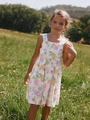 White Floral Linen Summer Dress (3-16yrs) - Image 2 of 4