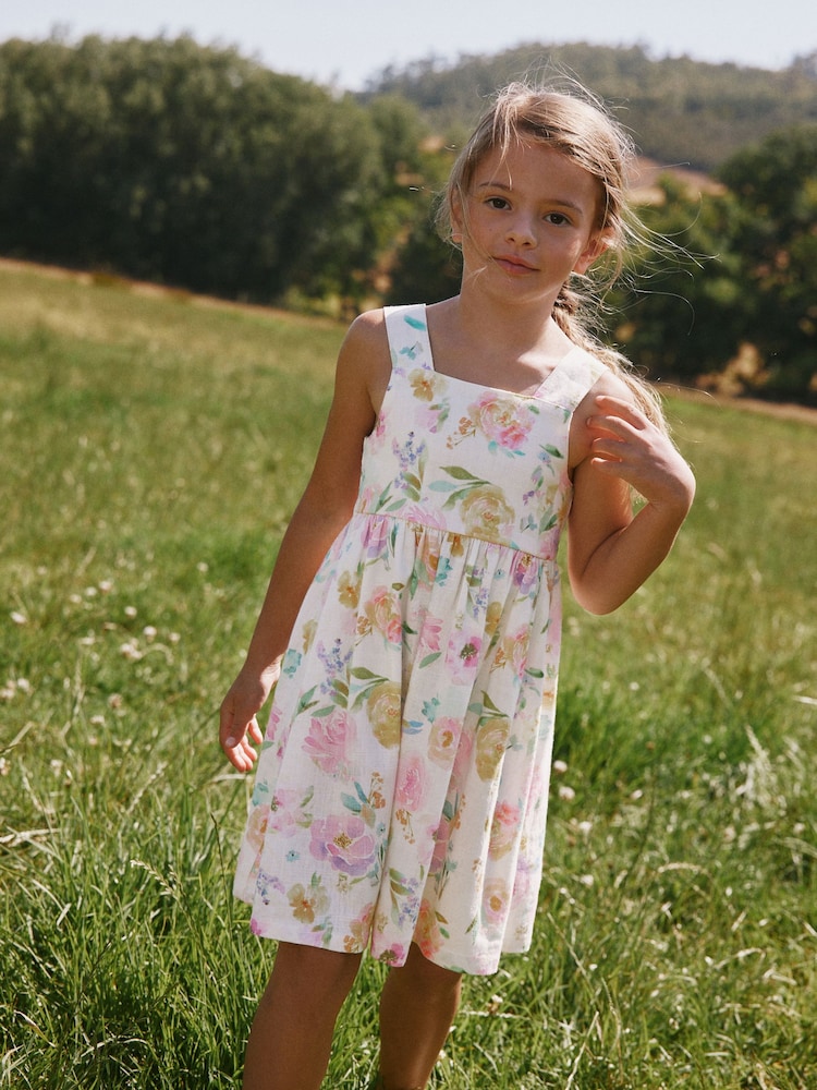 White Floral Linen Summer Dress (3-16yrs) - Image 2 of 4