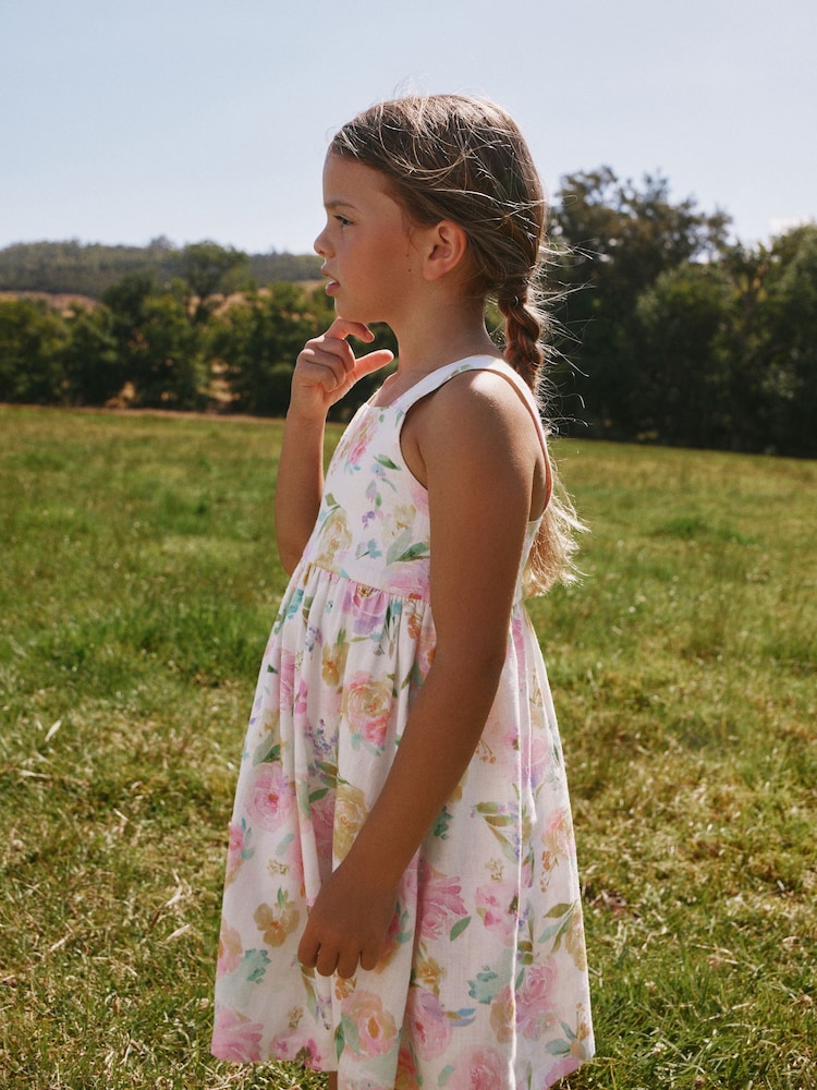 White Floral Linen Summer Dress (3-16yrs) - Image 4 of 4