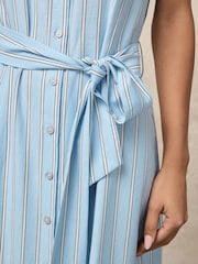 Blue/White Stripe Halter Shirt Midi Belted Dress - Image 8 of 8