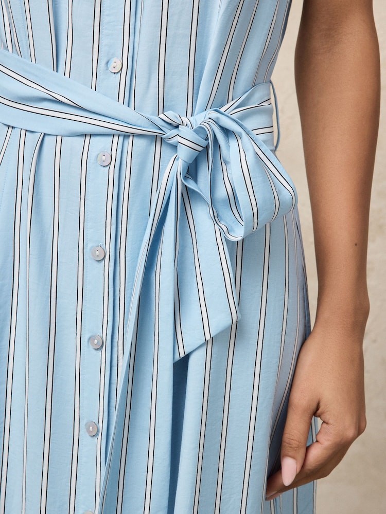 Blue/White Stripe Halter Shirt Midi Belted Dress - Image 8 of 8