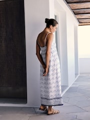 White and Blue Wave - Square Neck Cami Midi Dress - Image 2 of 4