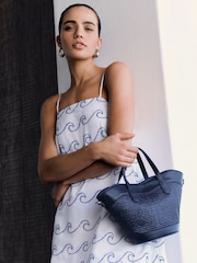 White and Blue Wave - Square Neck Cami Midi Dress - Image 3 of 4