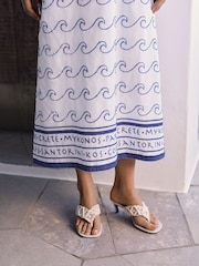 White and Blue Wave - Square Neck Cami Midi Dress - Image 4 of 4