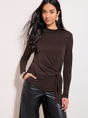 Friends Like These Chocolate Brown Tie Waist Top - Image 1 of 4