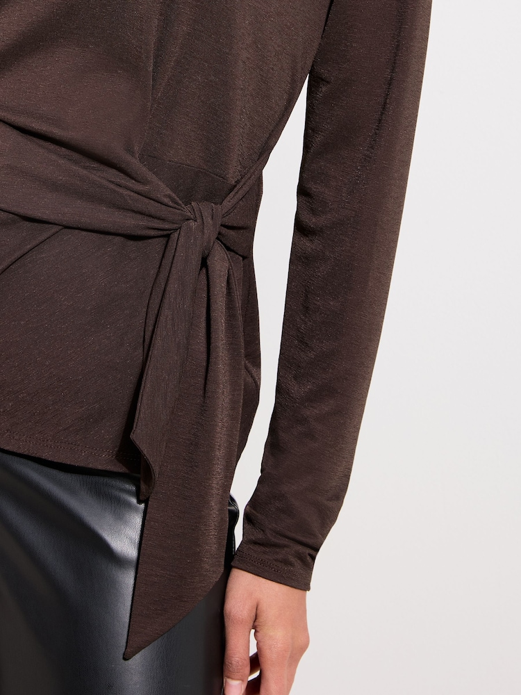 Friends Like These Chocolate Brown Tie Waist Top - Image 2 of 4