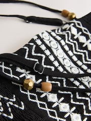 Black Mirror Detail Strappy Embroidered Detail Mini Dress - Image 5 of 6