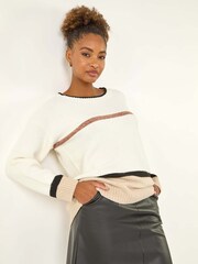 Roman White Colourblock Stripe Knit Jumper - Image 1 of 5