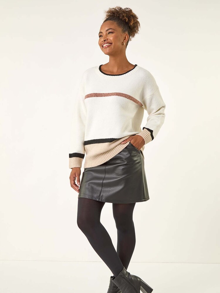 Roman White Colourblock Stripe Knit Jumper - Image 2 of 5