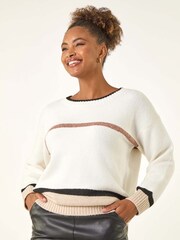 Roman White Colourblock Stripe Knit Jumper - Image 4 of 5