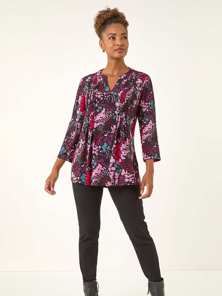 Roman Pink Abstract Animal Print Pintuck Shirt - Image 2 of 5