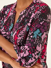 Roman Pink Abstract Animal Print Pintuck Shirt - Image 6 of 6