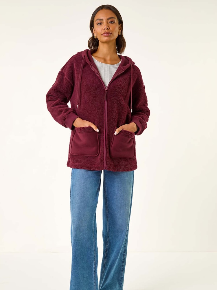 Roman Red Hooded Borg Zip Through Jacket - Image 1 of 5 Roman Red Hooded Borg Zip Through Jacket - Image 1 of 5
