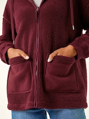 Roman Red Hooded Borg Zip Through Jacket - Image 4 of 5