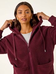 Roman Red Hooded Borg Zip Through Jacket - Image 5 of 5