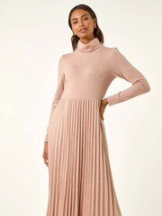Roman Pink High Neck Pleated Midi Dress - Image 2 of 5