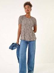 Roman Natural Animal Print Pleated Blouse - Image 2 of 5
