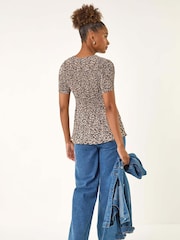 Roman Natural Animal Print Pleated Blouse - Image 3 of 5