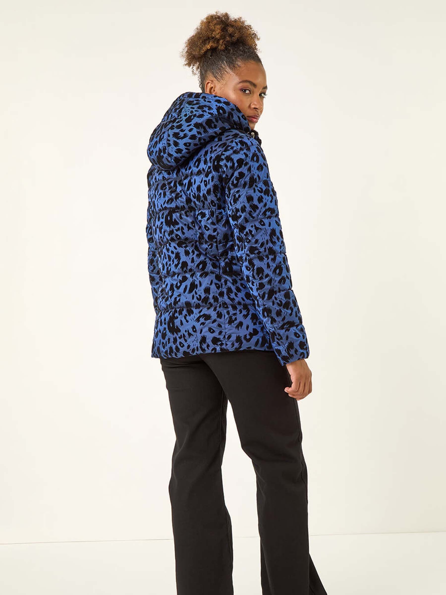 Buy Roman Blue Animal Print Flocked Hooded Coat from Next USA