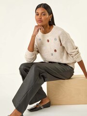 Roman White Sequin Poka Dot Knit Jumper - Image 1 of 5