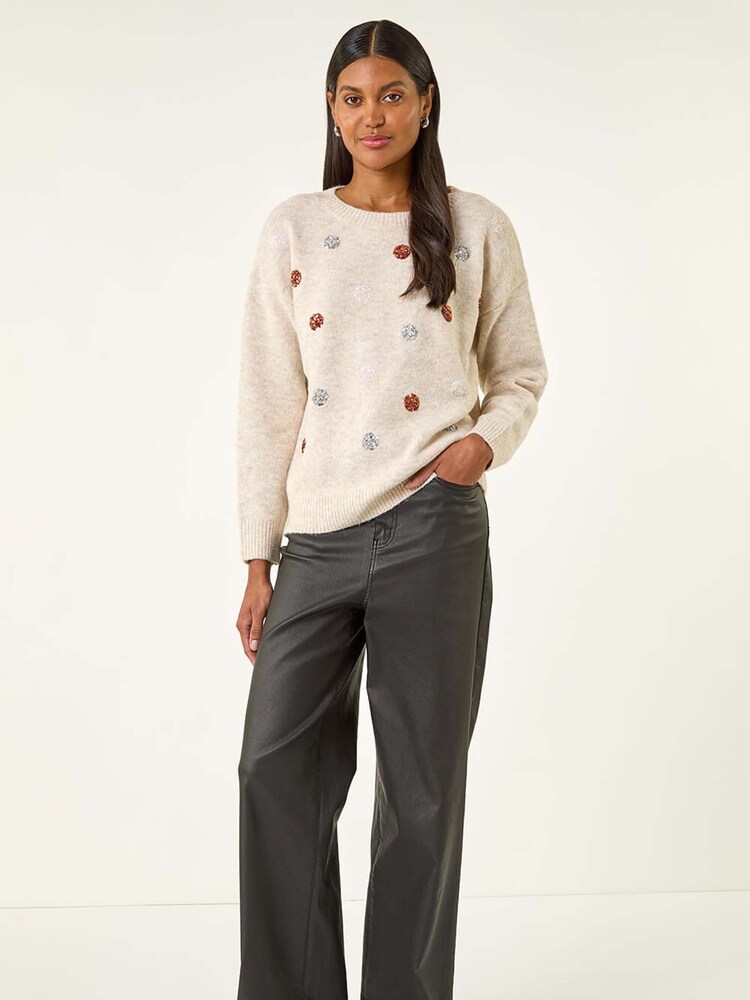 Roman White Sequin Poka Dot Knit Jumper - Image 2 of 5