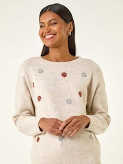 Roman White Sequin Poka Dot Knit Jumper - Image 4 of 5