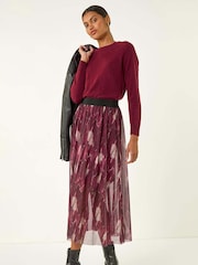 Roman Red Abstract Print Mesh Overlay Skirt - Image 2 of 5
