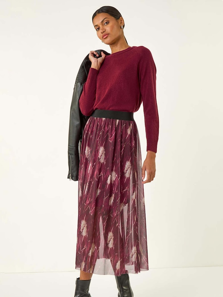 Roman Red Abstract Print Mesh Overlay Skirt - Image 2 of 5 Roman Red Abstract Print Mesh Overlay Skirt - Image 2 of 5