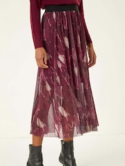 Roman Red Abstract Print Mesh Overlay Skirt - Image 4 of 5