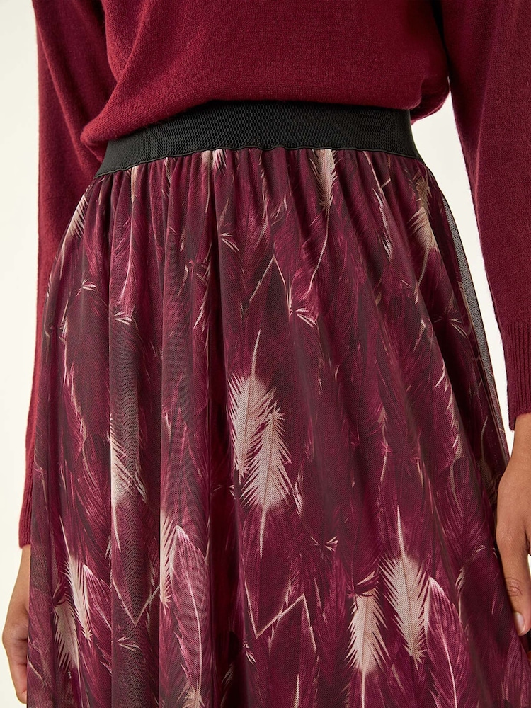 Roman Red Abstract Print Mesh Overlay Skirt - Image 5 of 5 Roman Red Abstract Print Mesh Overlay Skirt - Image 5 of 5