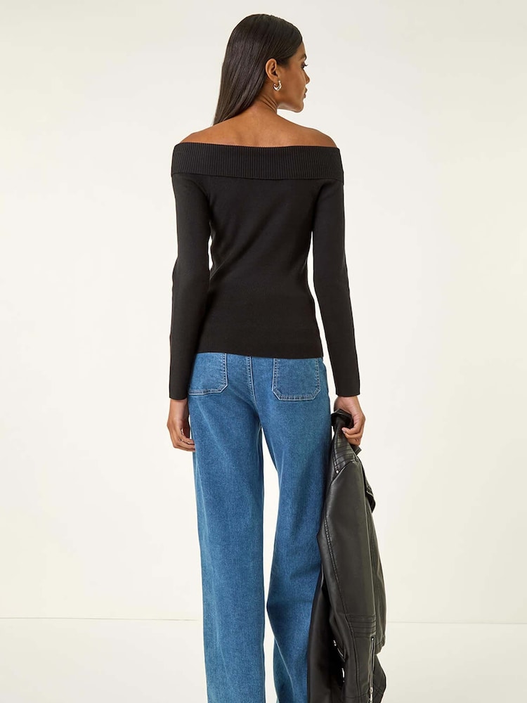 Roman Black Bardot Hardware Knit Jumper - Image 2 of 5
