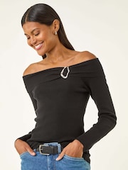 Roman Black Bardot Hardware Knit Jumper - Image 3 of 5