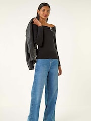 Roman Black Bardot Hardware Knit Jumper - Image 4 of 5