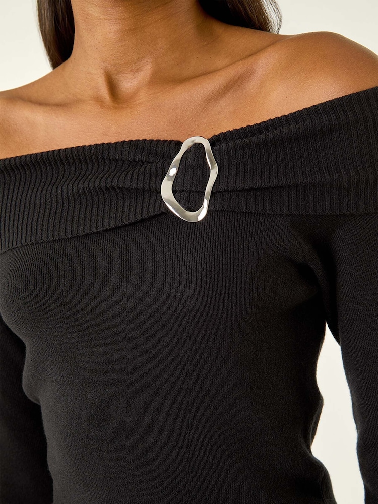 Roman Black Bardot Hardware Knit Jumper - Image 5 of 5