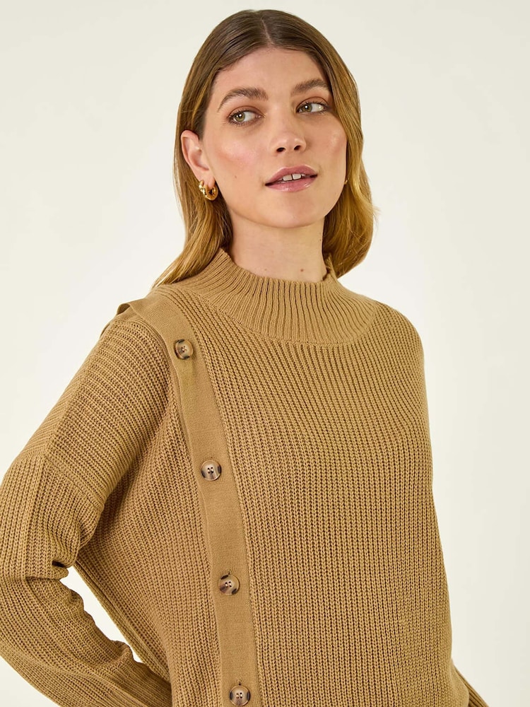 Roman Natural Side Buttoned Knit Jumper - Image 1 of 5 Roman Natural Side Buttoned Knit Jumper - Image 1 of 5