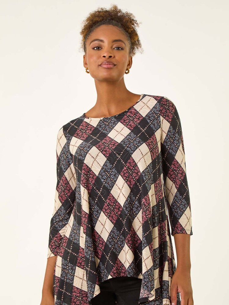 Roman Pink Jacquard Stretch Tunic Top - Image 2 of 5