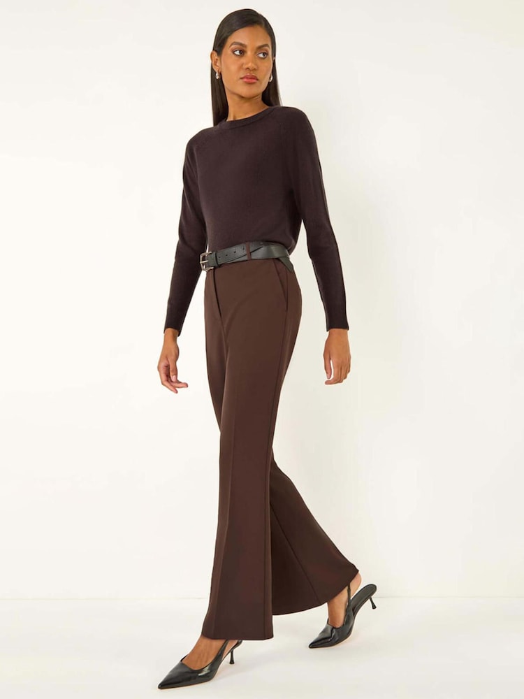 Roman Brown Short Bootcut Stretch Trousers - Image 1 of 5 Roman Brown Short Bootcut Stretch Trousers - Image 1 of 5