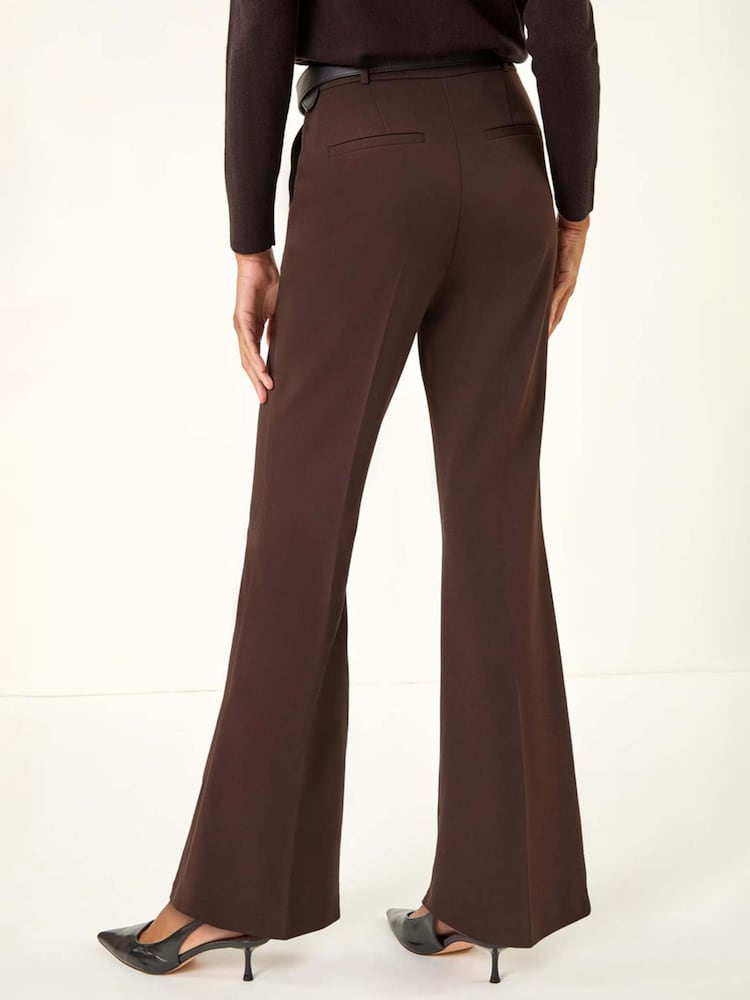 Roman Brown Short Bootcut Stretch Trousers - Image 2 of 5 Roman Brown Short Bootcut Stretch Trousers - Image 2 of 5