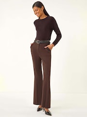Roman Brown Short Bootcut Stretch Trousers - Image 3 of 5